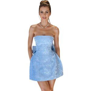 Blue- Elegant Satin Strapless Homecoming Dress with Bow – Modest Mini Silhouette